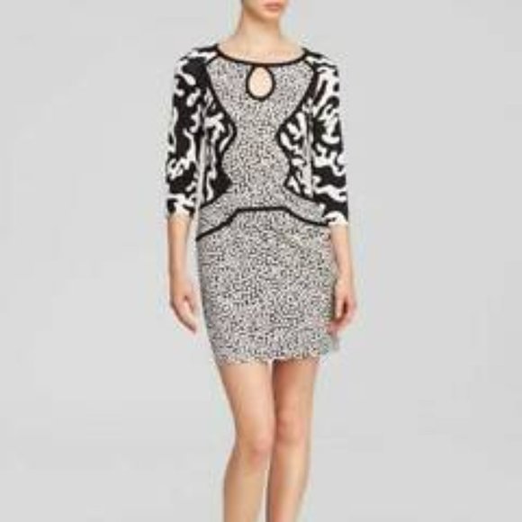 Diane von Furstenberg Black White Rose Heart Firebird Mosaic Silk Mini Dress 8 - Picture 2 of 13